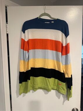 Alex Cannon Women's Striped Multicolor Lightweight 100% Cotton Sweater Large